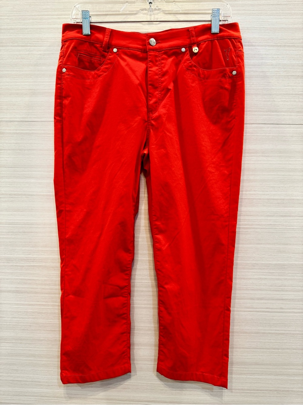 Golfino Women’s Golf Cropped Pants Vichy Tecno— Red/Orange size 10